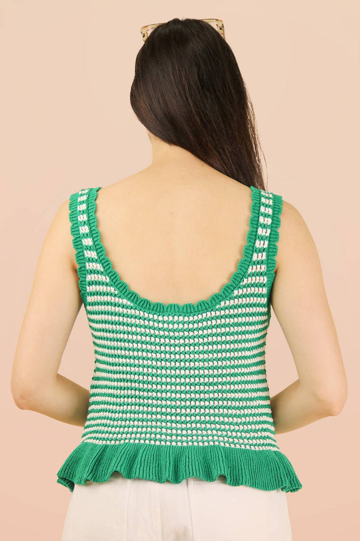 Kelly Green Stripe Sleeveless Sweater Top