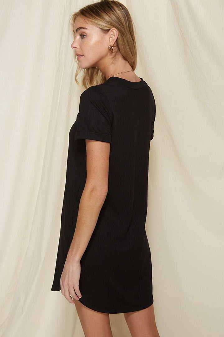 Black Rib Knit Tee Dress