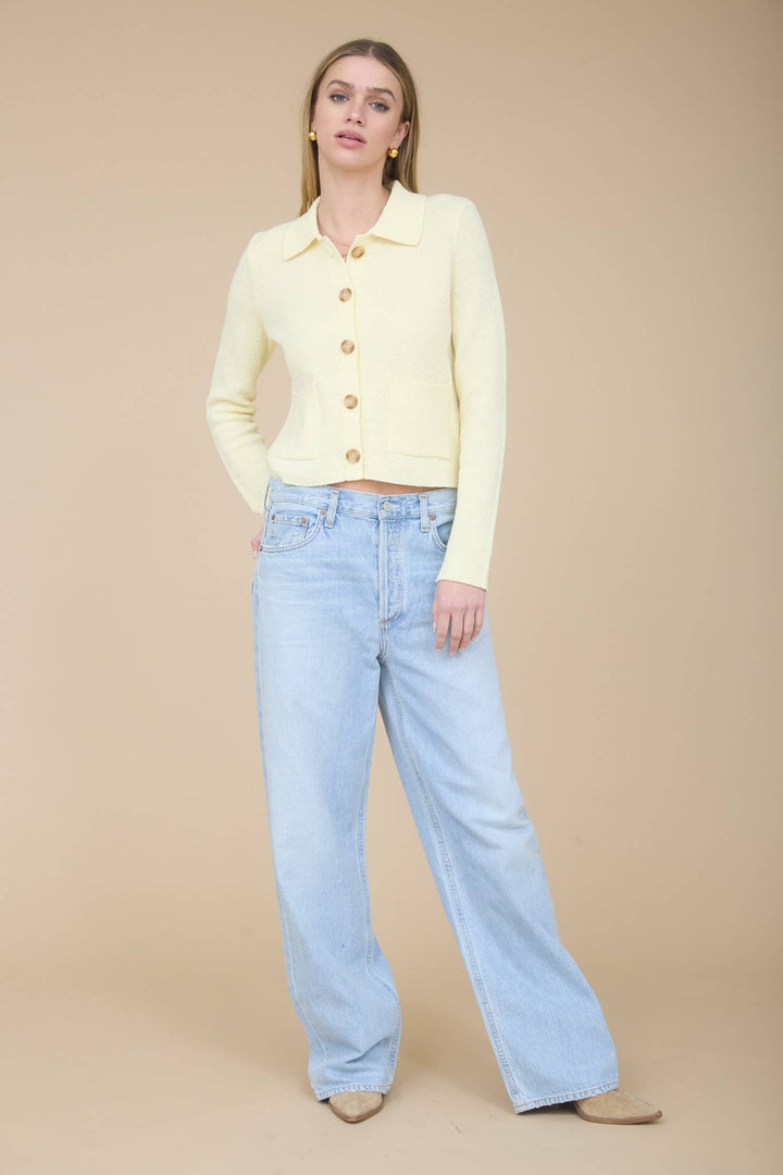Butter Yellow Collared Cardigan