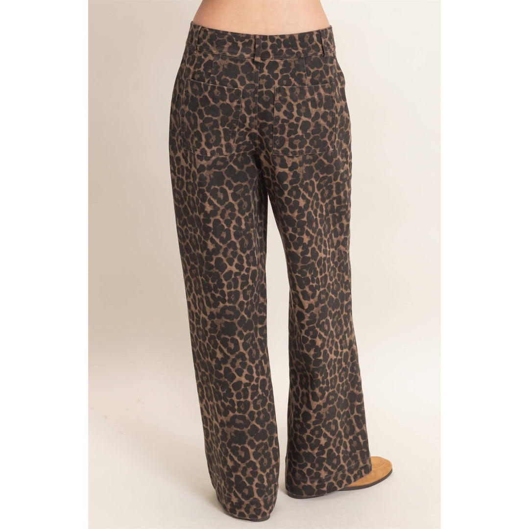 Brown Leopard Wide Leg Pants