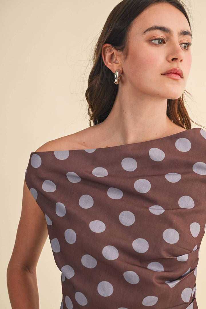 Brown Polka Dot Off Shoulder Top