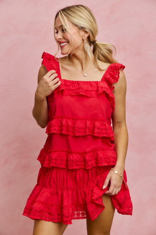 Red Ruffle Tiered Mini Dress