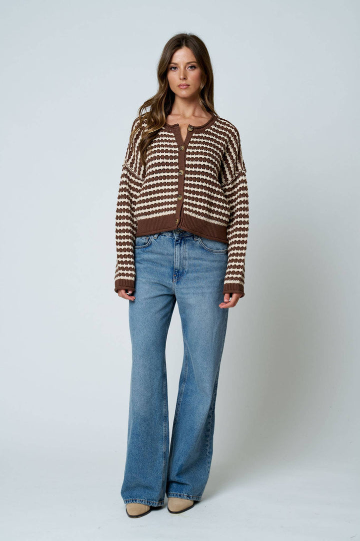 Brown Stripe Crochet Cardigan
