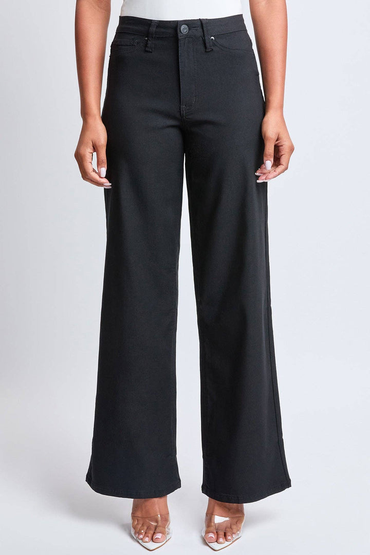 Black High Rise Hyperstretch Wide Leg Jeans