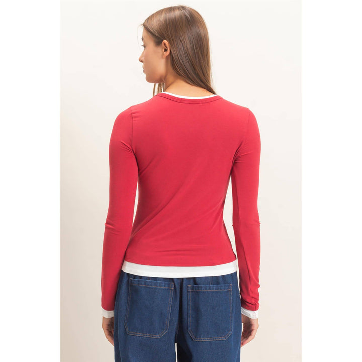 Red Layered Long Sleeve Top