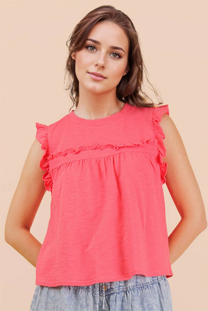 Coral Ruffle Detail Knit Top