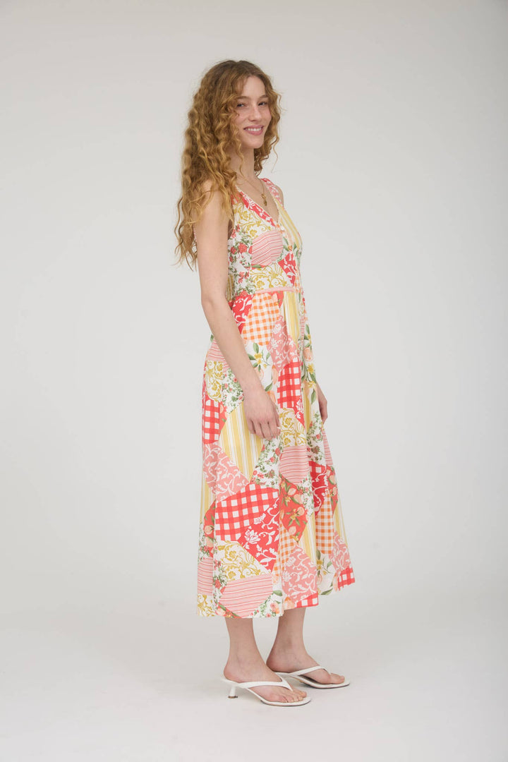 Red Multi Pattern Maxi Dress