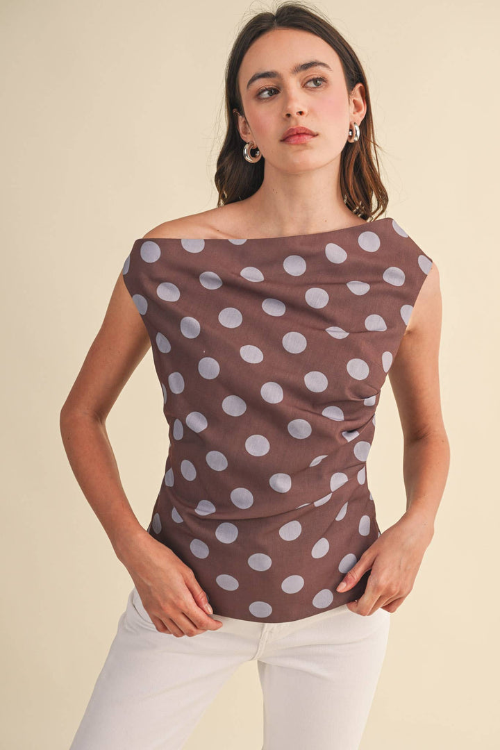 Brown Polka Dot Off Shoulder Top