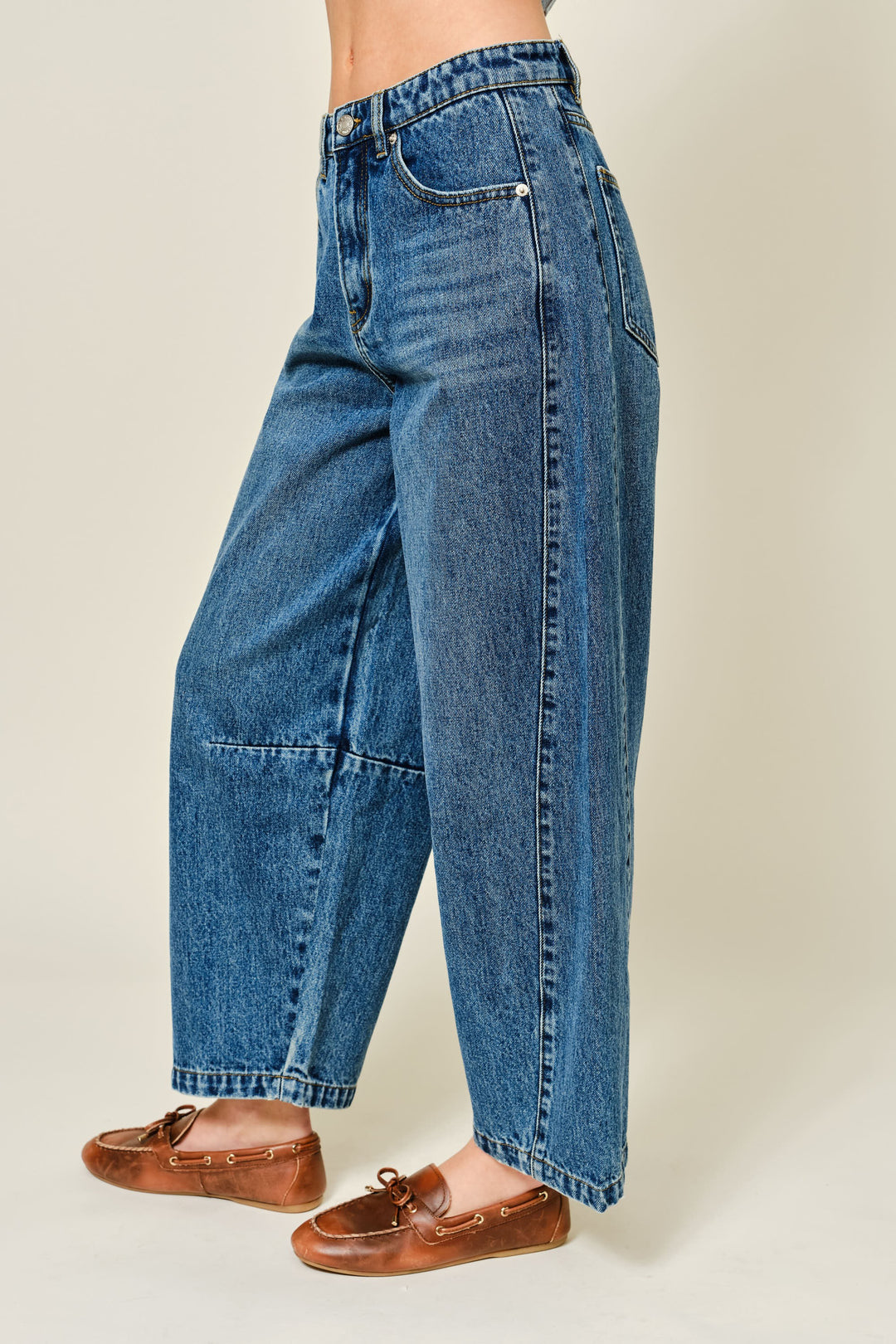 Cropped Denim Barrel Jeans