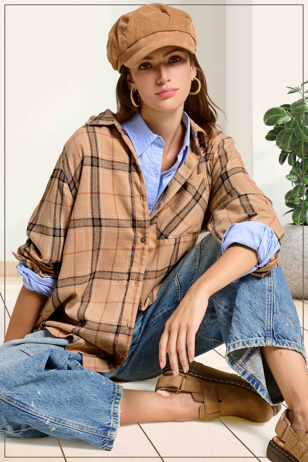 Tan Plaid Button Down Shirt