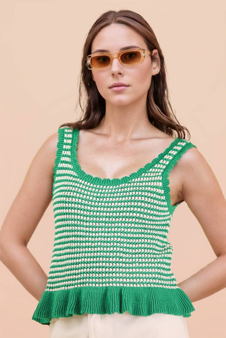 Kelly Green Stripe Sleeveless Sweater Top