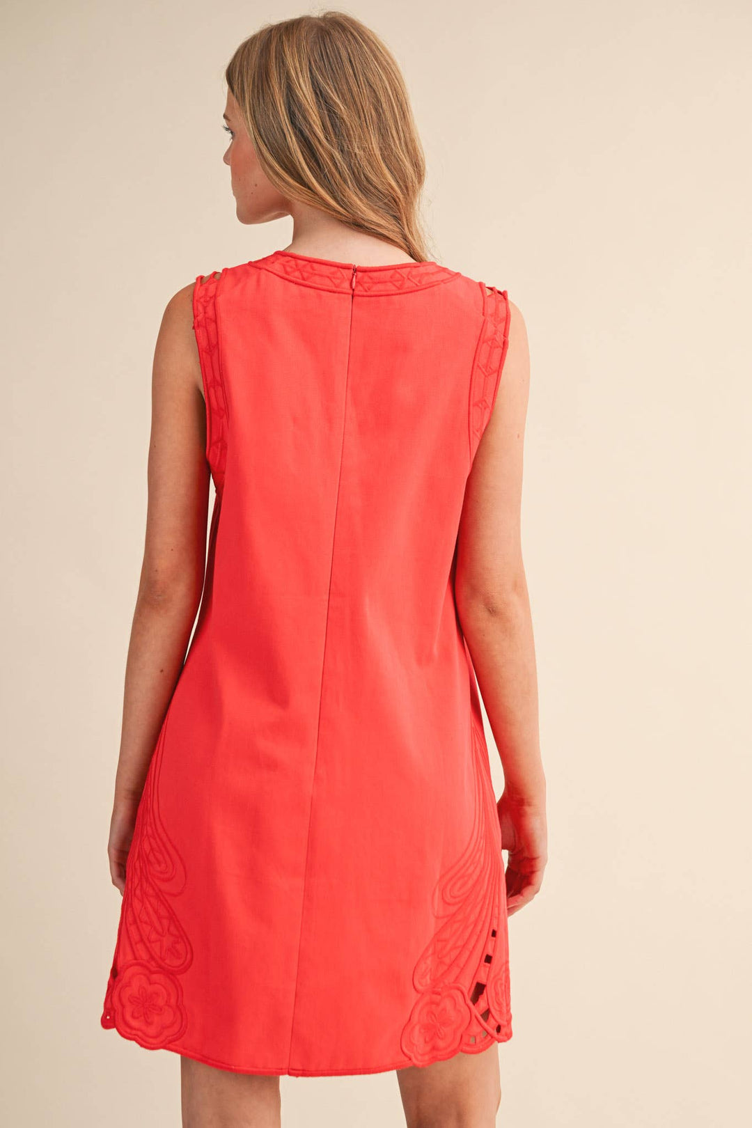 Red Embroidered Shift Dress
