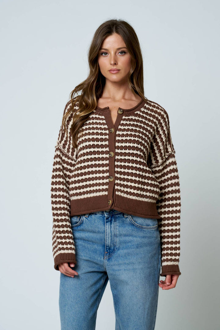 Brown Stripe Crochet Cardigan