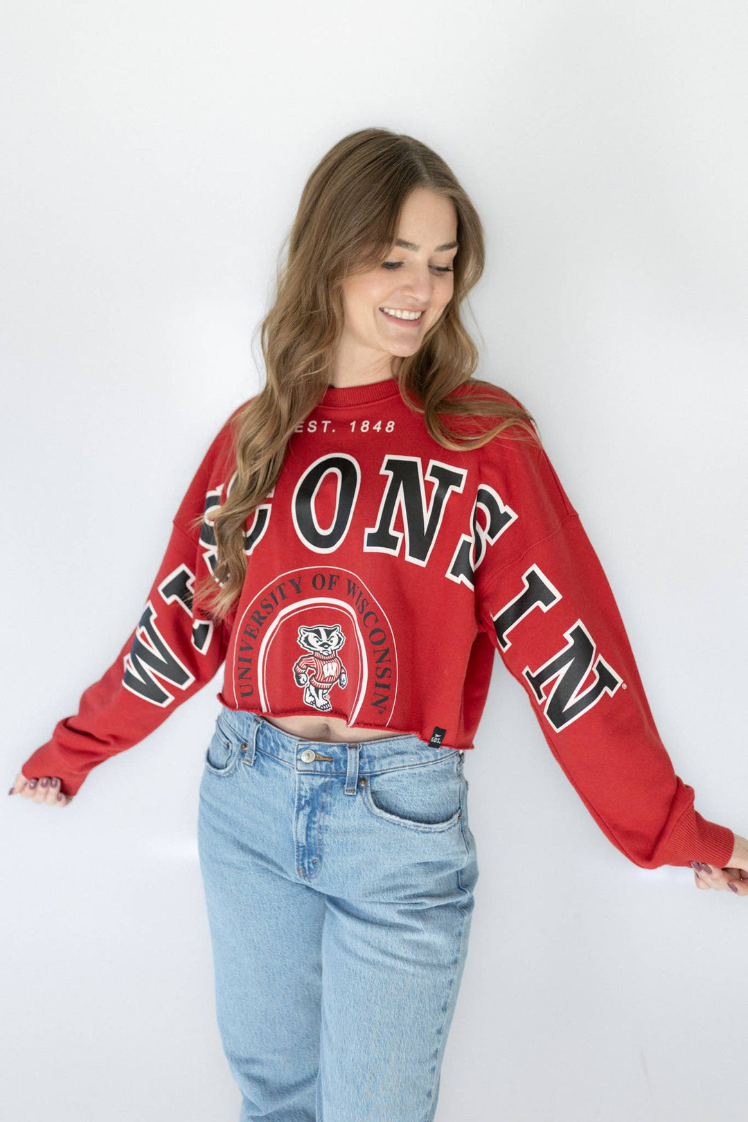 Red Wisconsin Cropped Long Sleeve Top