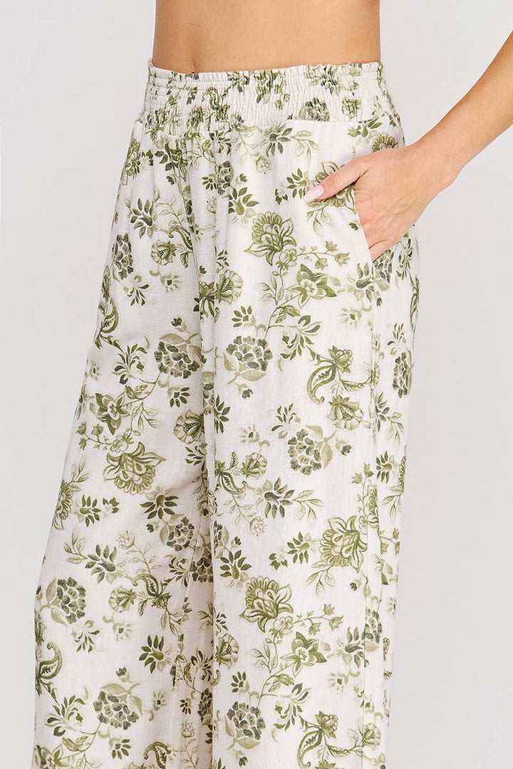 Olive Smocked Wide Leg Pant
