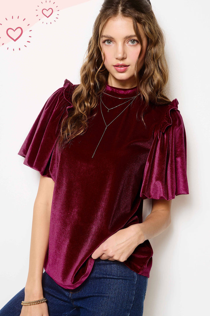 Garnet Velvety Puff Short Sleeve Top