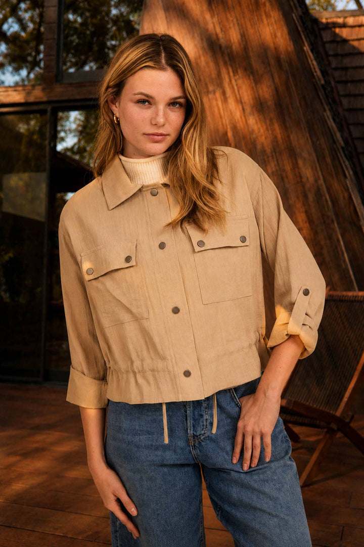 Khaki Collared 3/4 Sleeve Jacket