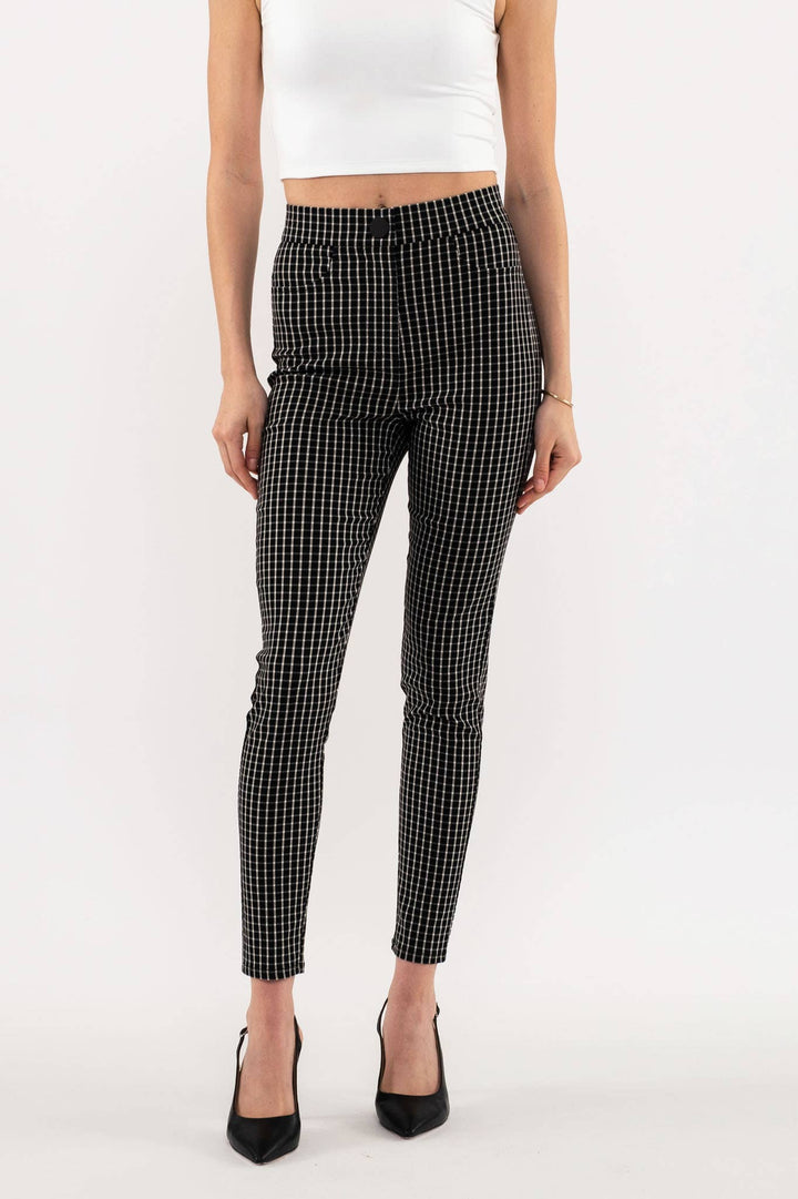 Black Checkered Straight Leg Pants