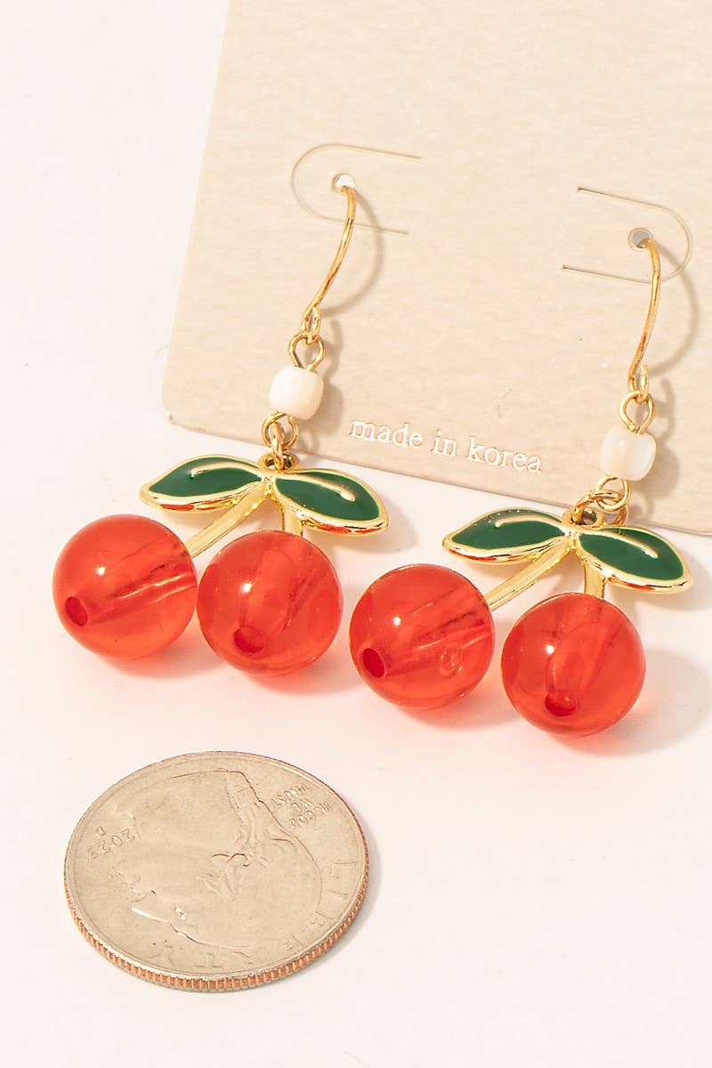 Gold Cherry Dangle Earrings