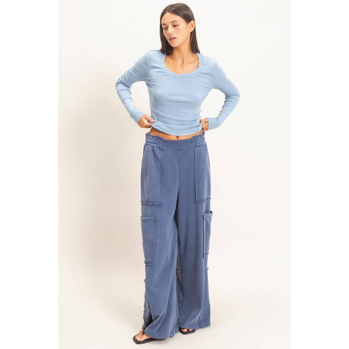 Navy Mineral Wash Cargo Pants