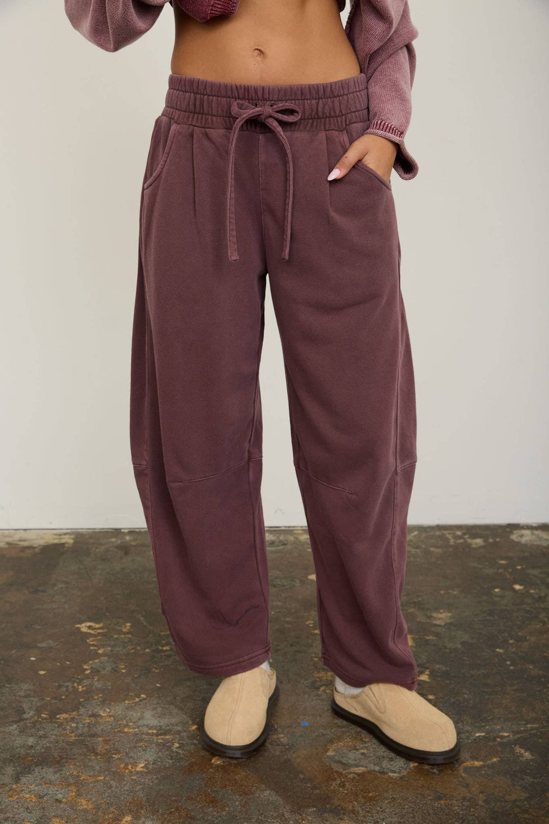 Maroon Barrel Leg Sweatpants