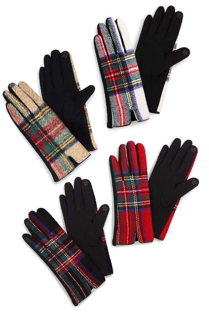 Beige Tartan Plaid Gloves