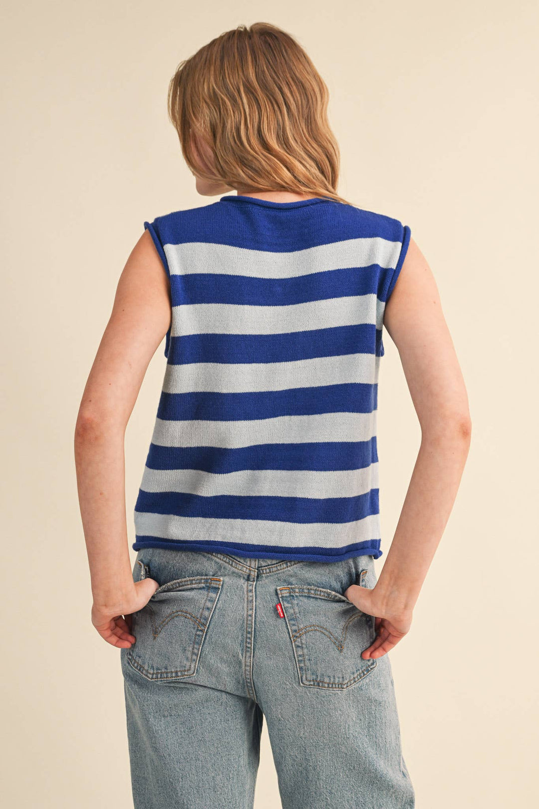 Navy Striped Knit Sweater Vest