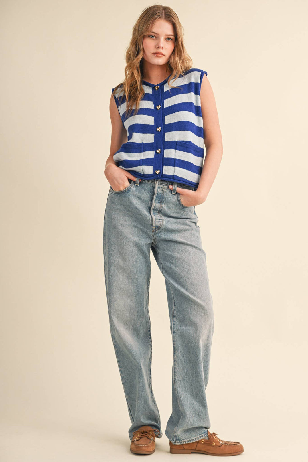 Navy Striped Knit Sweater Vest
