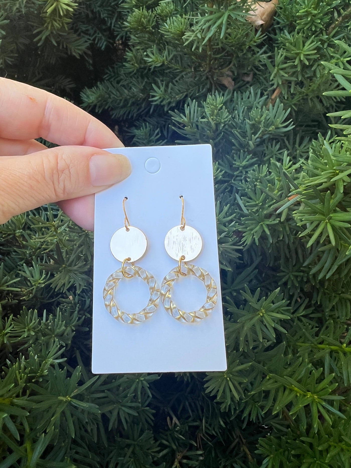 Gold Clear Twist Double Disc Earrings