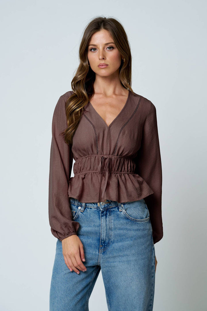 Chocolate Lace Ruffle Hem Top