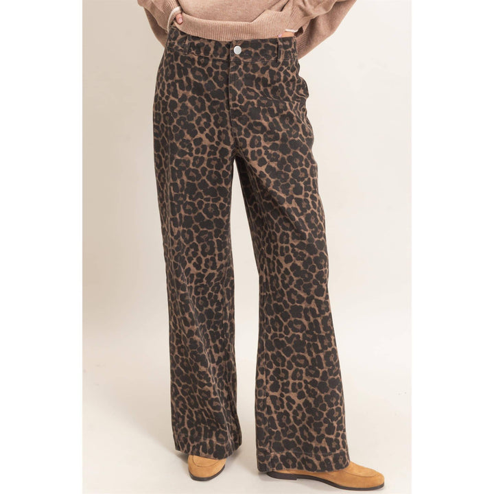 Brown Leopard Wide Leg Pants