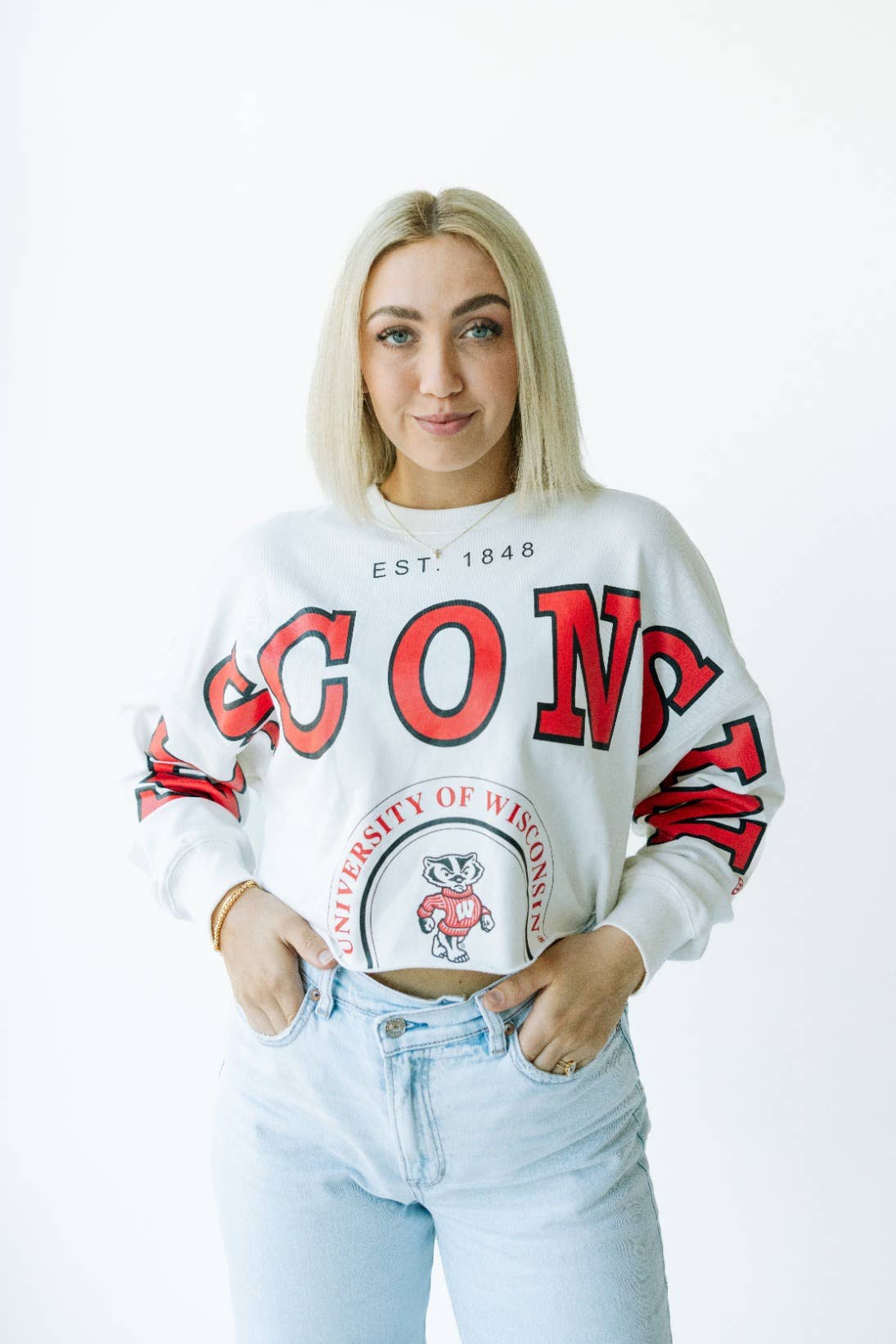 White Wisconsin Cropped Crewneck