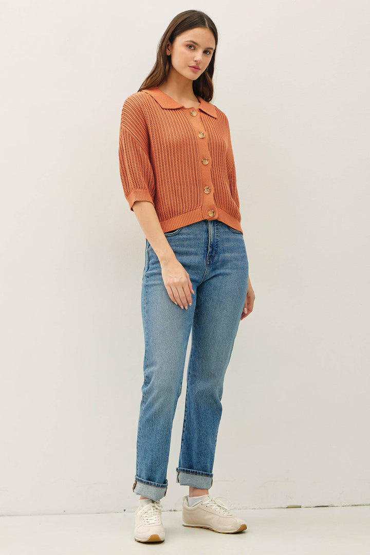Terracotta Fisherman Cardigan
