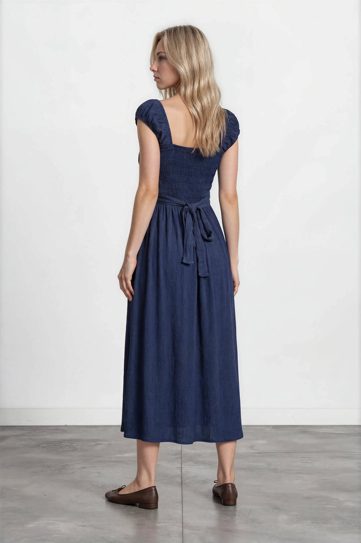 Dark Denim Smocked Midi Dress