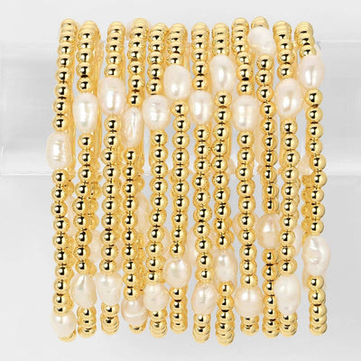 Gold Oval Pearl Stretch Bracelets