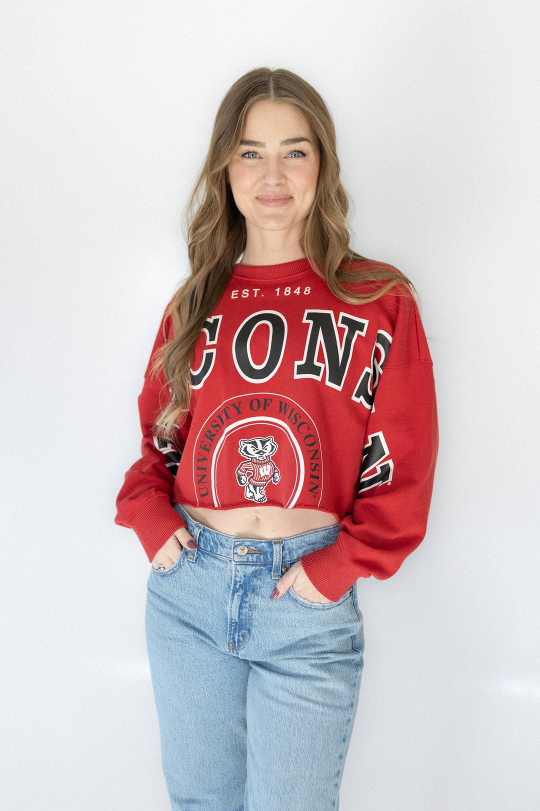 Red Wisconsin Cropped Long Sleeve Top
