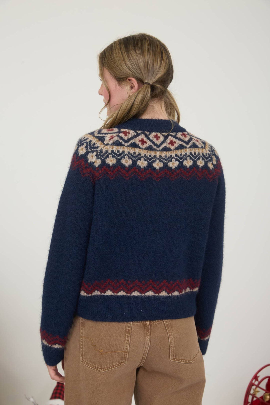 Navy Faire Isle Button Knit Cardigan