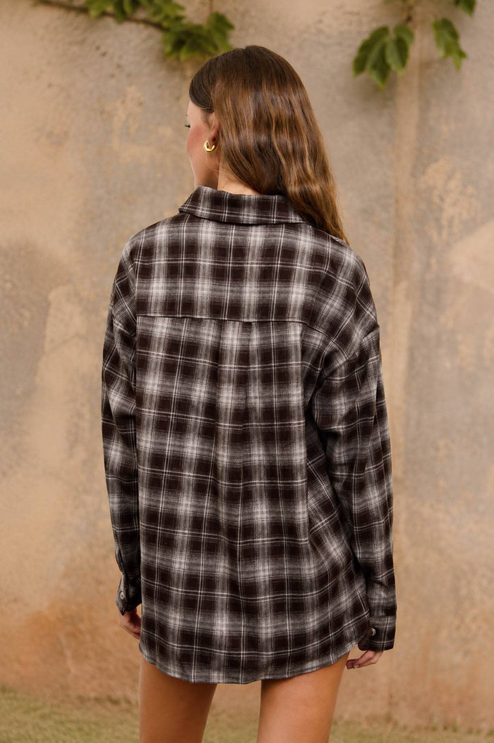Chocolate Plaid Button Down Top