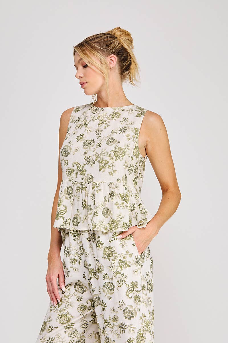 Olive Soft Linen Sleeveless Top