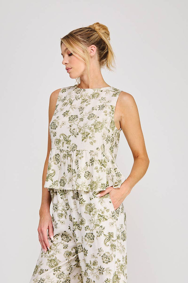 Olive Soft Linen Sleeveless Top