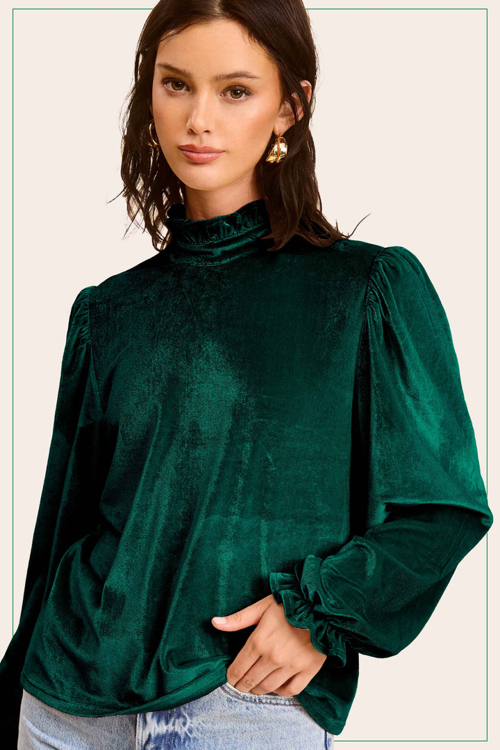 Emerald Velvety Puff Long Sleeve Top