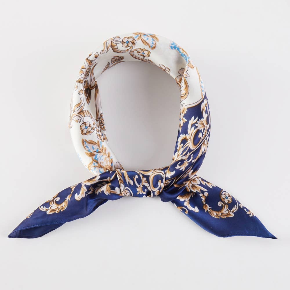Navy Floral Leaf Scarf