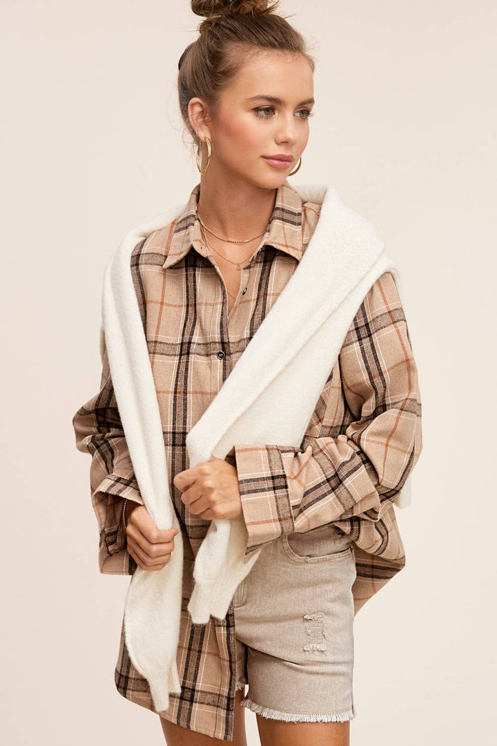 Tan Plaid Button Down Shirt