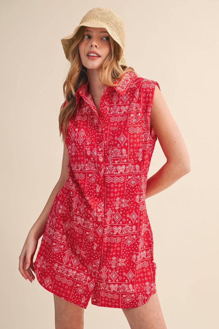 Red Bandana Print Romper