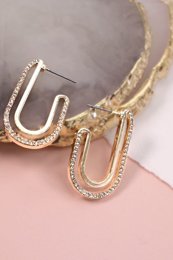 Gold Rhinestone Huggie Earrings