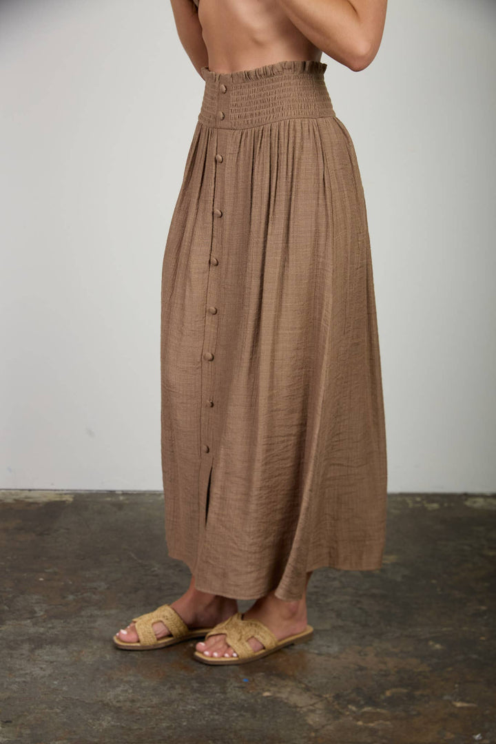 Mocha Button Down Midi Skirt