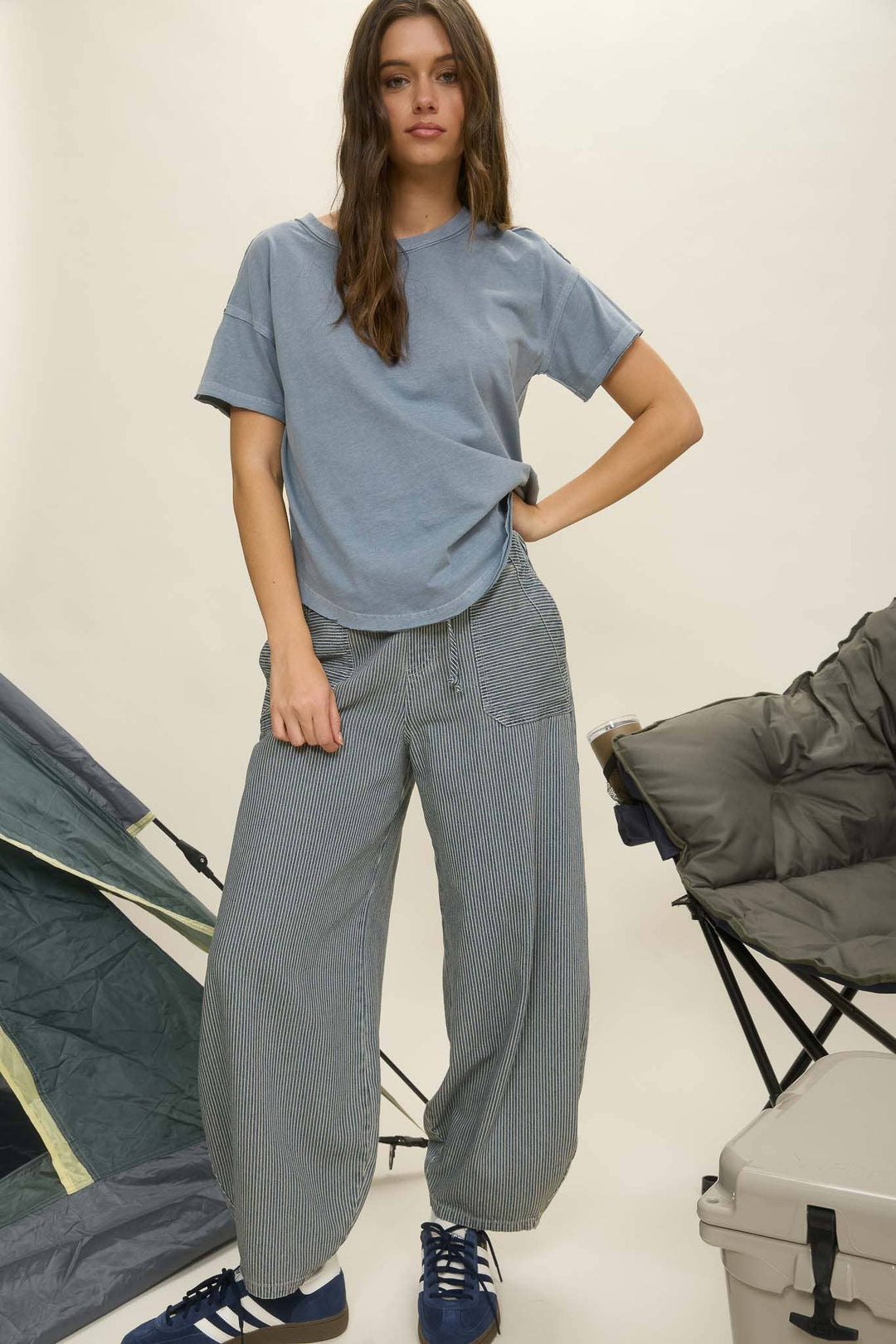 Denim Stripe Parachute Pants