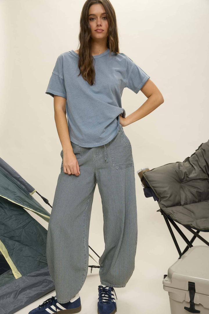 Denim Stripe Parachute Pants