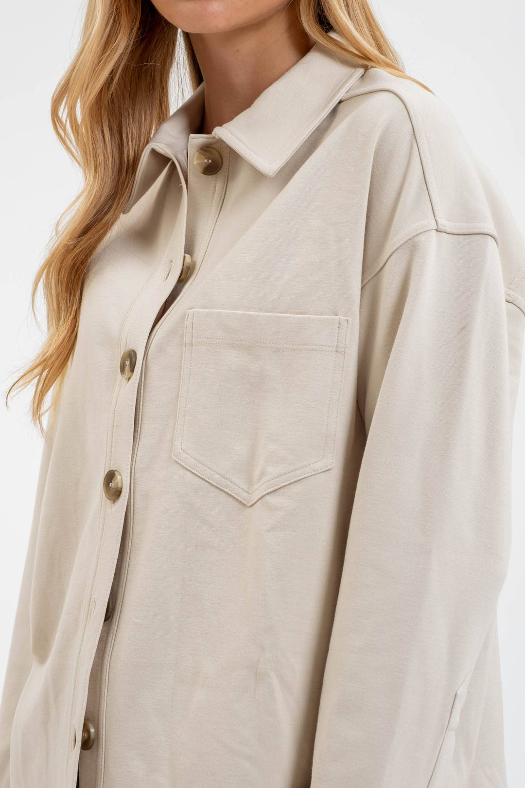 Cream Button Down Shacket