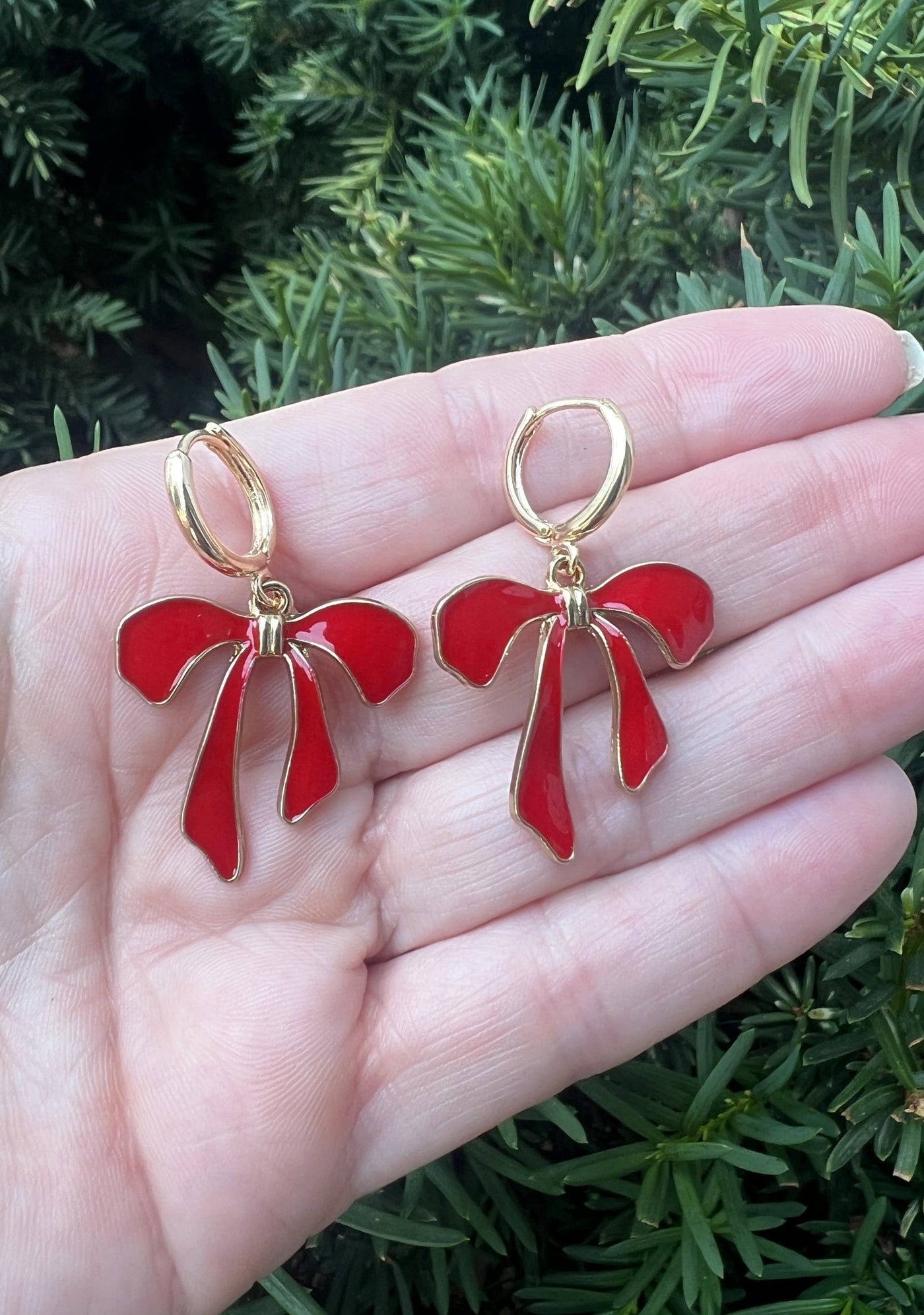 Red Bow Huggie Hoop Earrings